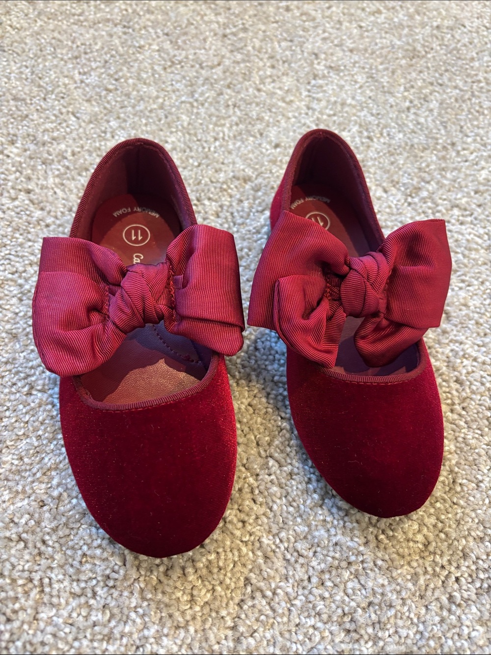 Cat & Jack Burgundy Velvet Bow Mary Jane Flats Size Toddler Girl 11